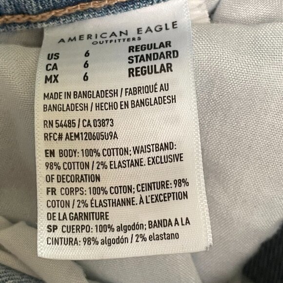 American Eagle Mom Jean Hi-Rise Straight Leg Light-Wash Stretch Sz 6 100% Cotton - Picture 13 of 14